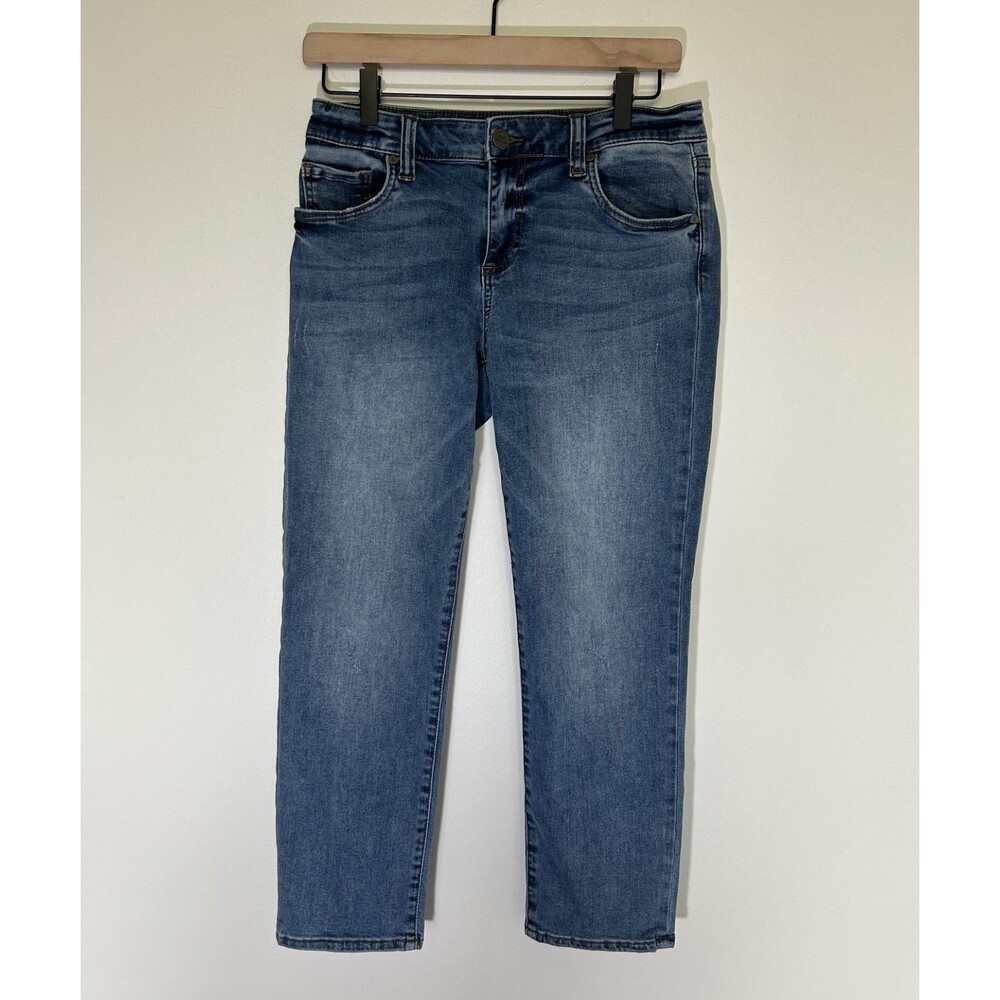 KUT Women's Blue Crop Roll Up Straight Leg Jeans Size 6 Medium Wash Stretch